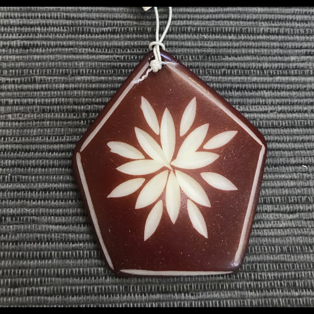 New Brown Pentagon Flower Etched Resin Pendant